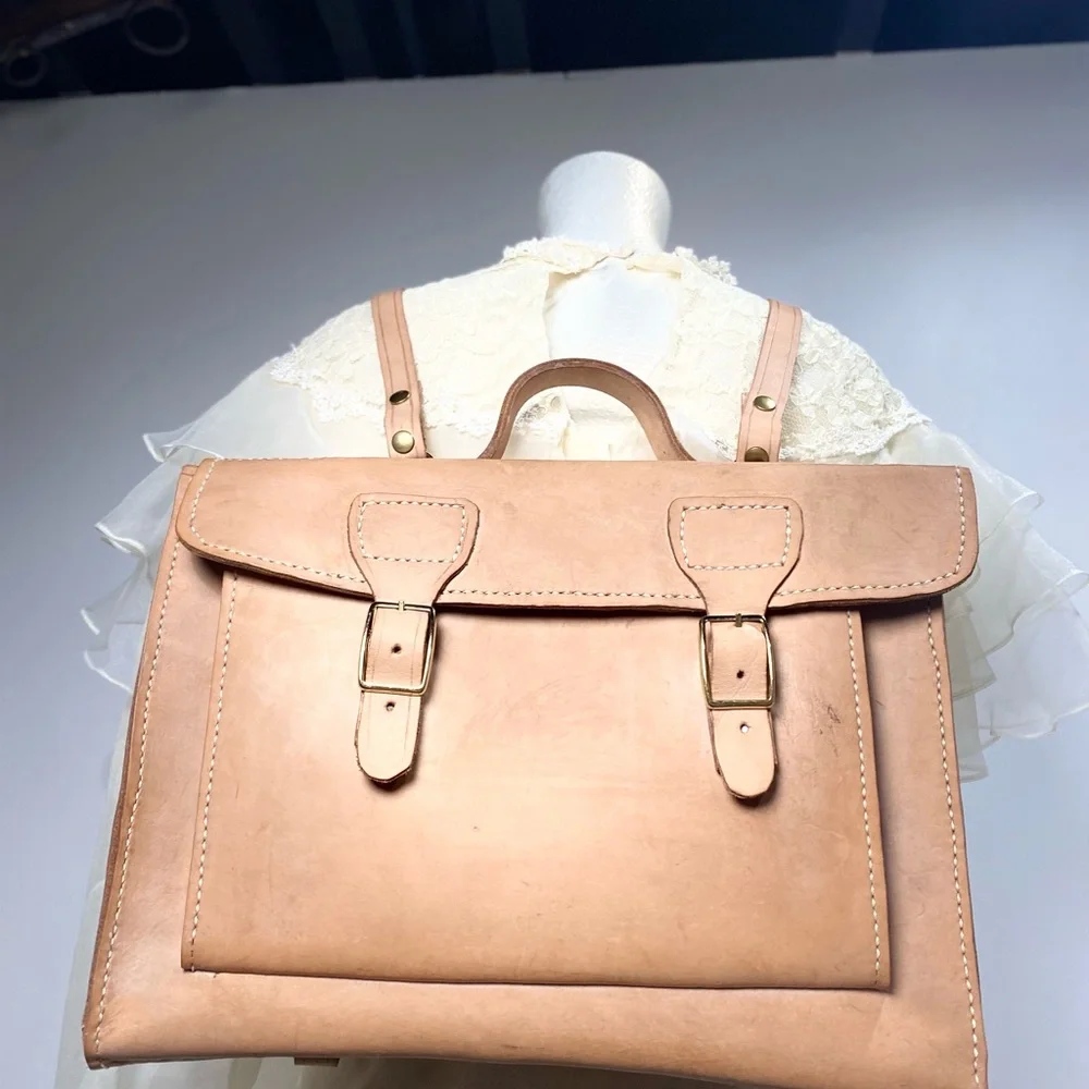 Natural Tan Leather Backpack Satchel